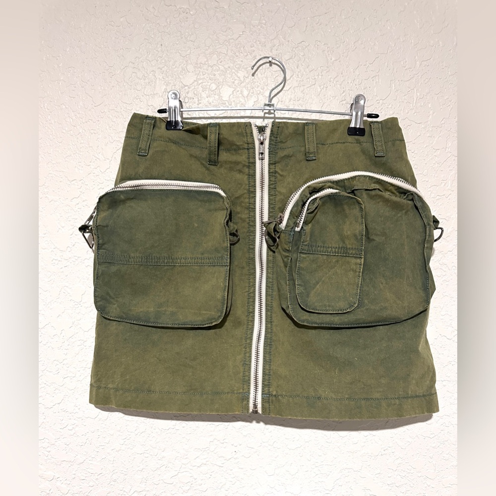 Olive Green Utility Mini Skirt with Front Pockets